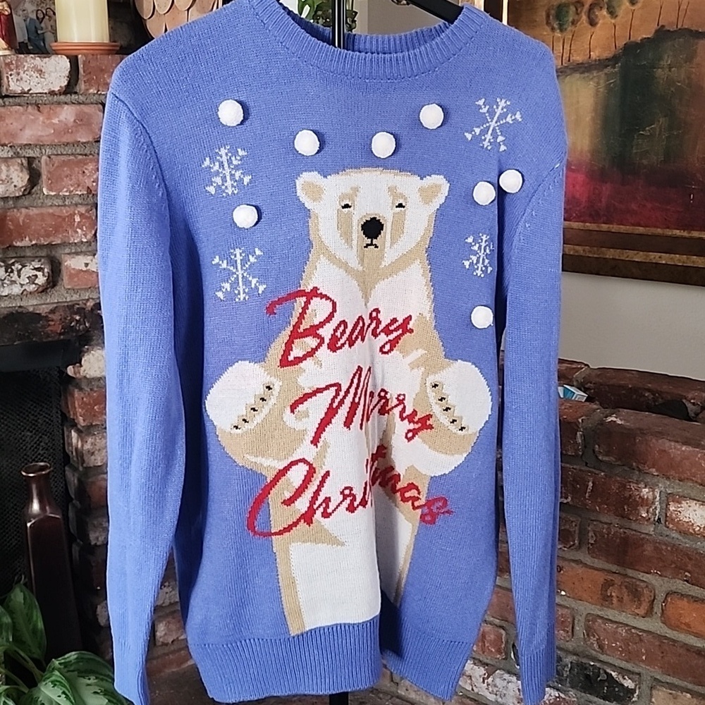 Blue Polar Bear Oversized Christmas Sweater